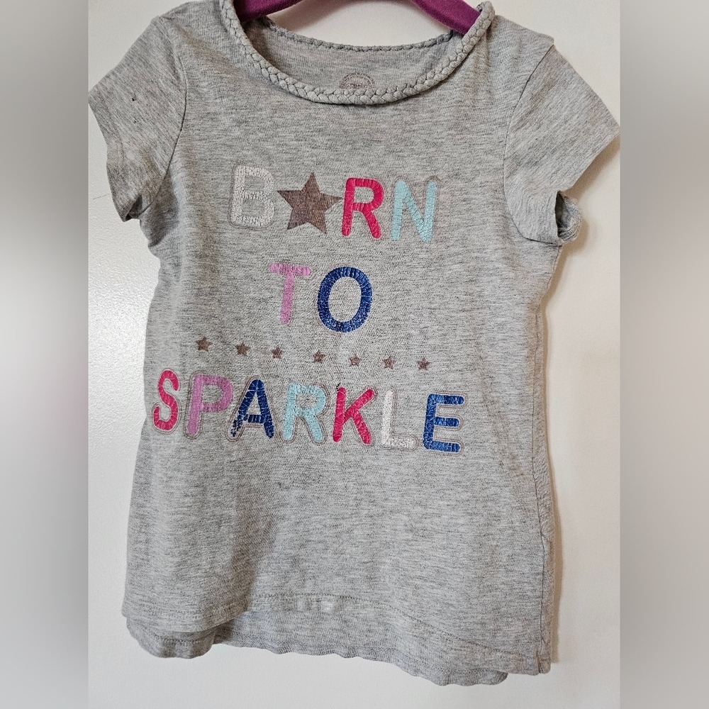 Kid's sz 4 Heather Gray Born‎ To Sparkle Graphic Distressed Tee Shirt Summer